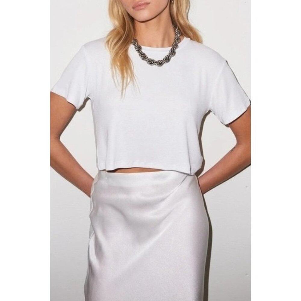 New LNA Billie Rib-Knit Cropped Tee in White Women's Size M
